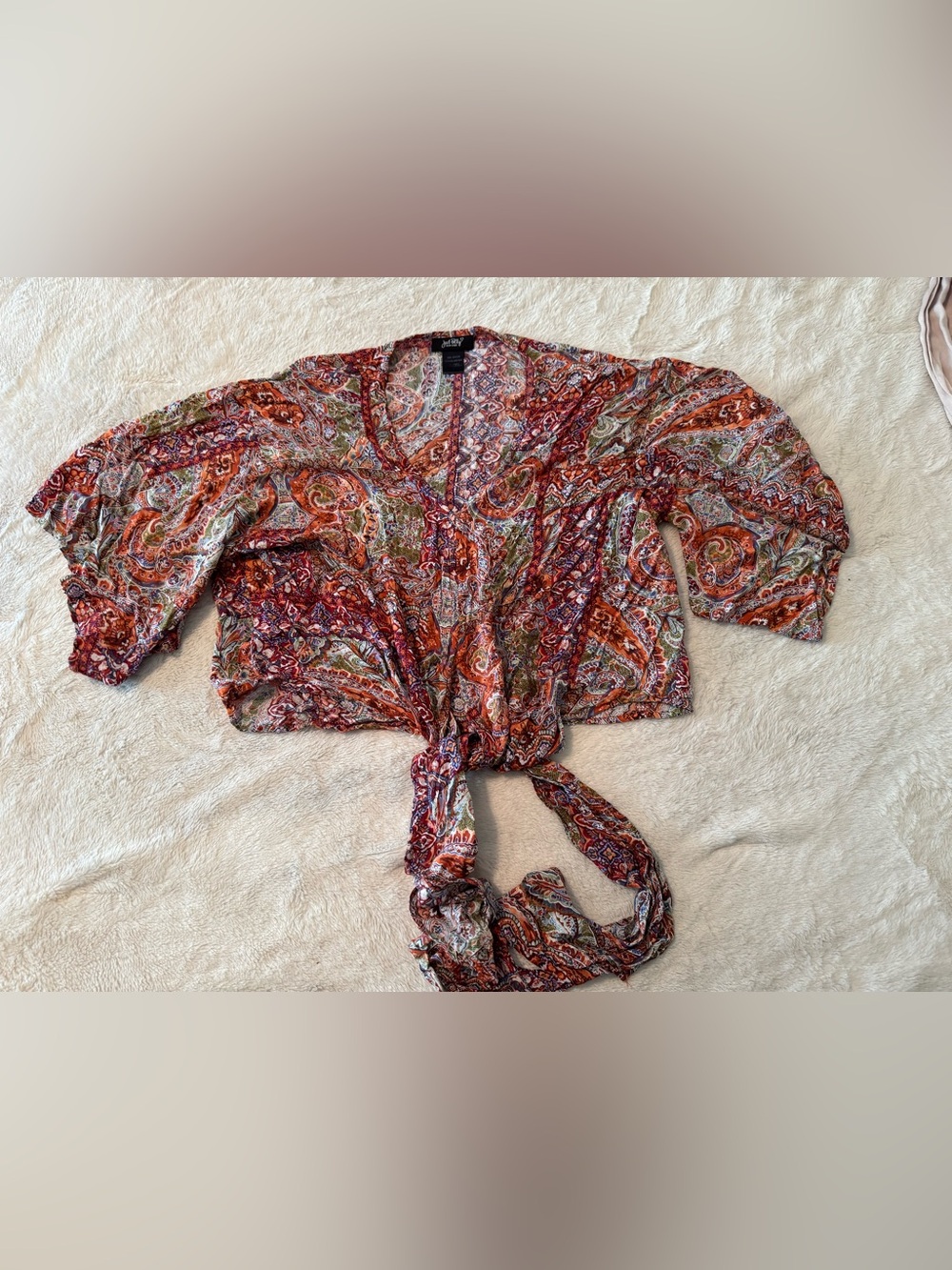 Tie-Front Paisley Crop Top - Rust Multi